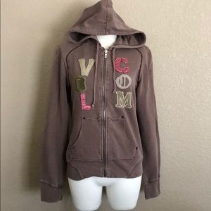 Volcom Brown Distressed Zip Up Hoodie